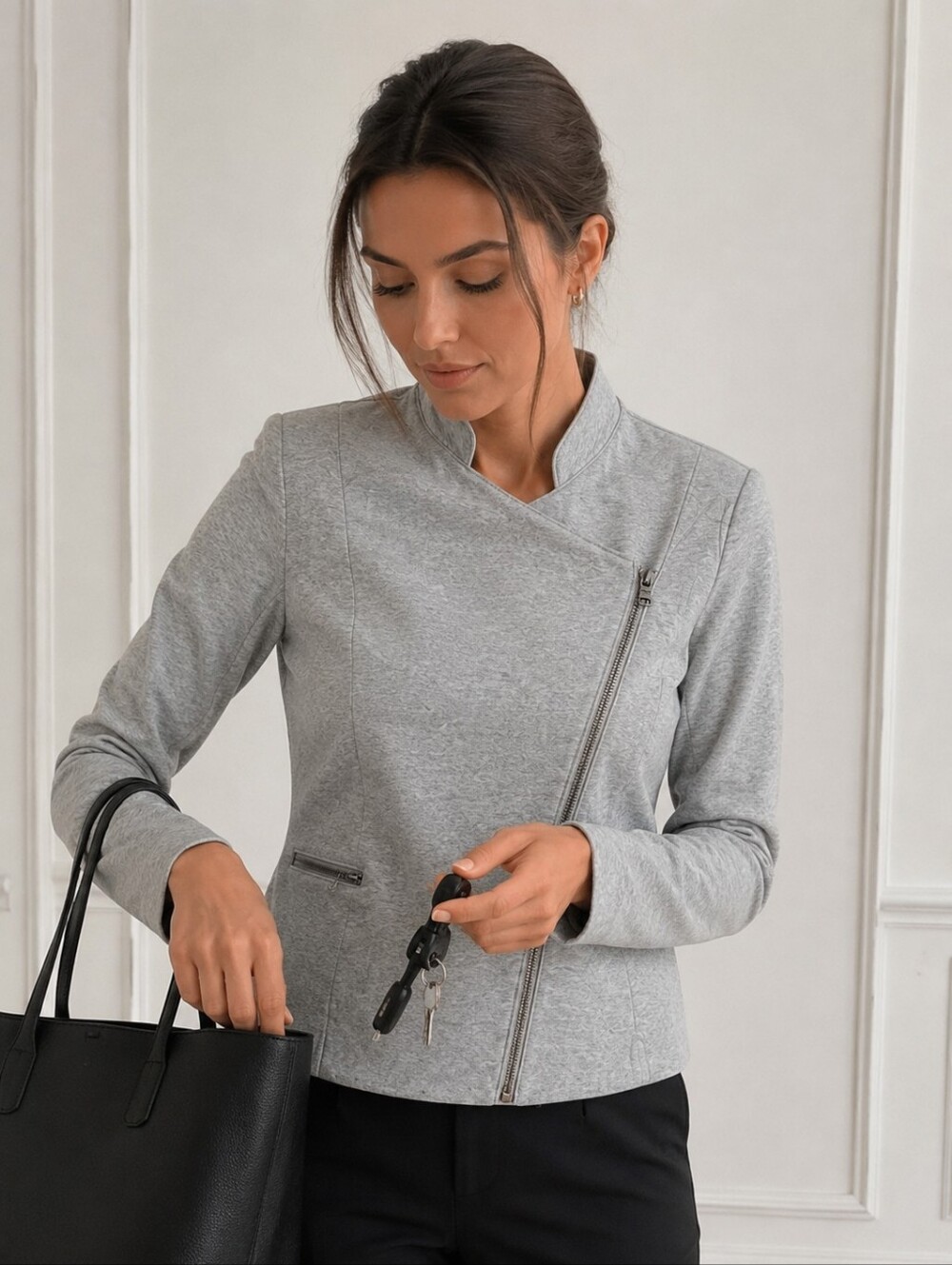 BANANA REPUBLIC Gray Asymmetrical Zip Moto Jacket Size Small